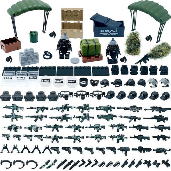 Military Army Weapons Pack Swat Team Bomb Squad Sets Toys for Mini Soldier Figures Machine Guns Parts Accessories kit for Boys Battle Building Blocks Bricks Toy For over 6 years old