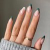 24Pcs Short Glossy Almond Press on Nails with French Green Design, Full Cover Acrylic False Nails, Nail Tips, Nail Art Kit with Glue for Women