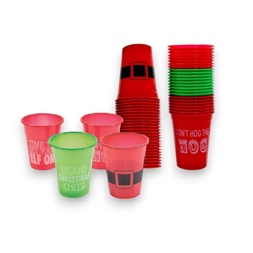 4E's Novelty 16oz Christmas Cups for Party - 50 Pack Christmas Party Cups, Disposable Plastic Cups with Santa & Humorous Quotes Bulk - Funny Holiday Cups for Drinks & Party Favors for Kids & Adults
