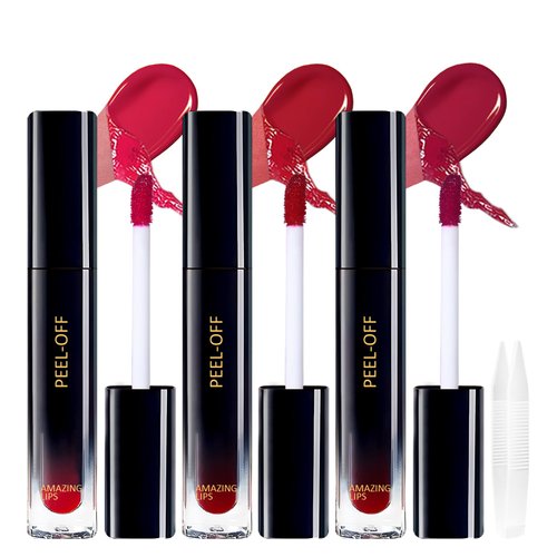 YBUETE 3 Colors Peel Off Lip Liner Stain, Peel Off Lip Stain with Matte Finish, Peel Off Mask Tint, Waterproof, Long Lasting, Transfer Proof Red Lip Tint, Highly Pigmented Color