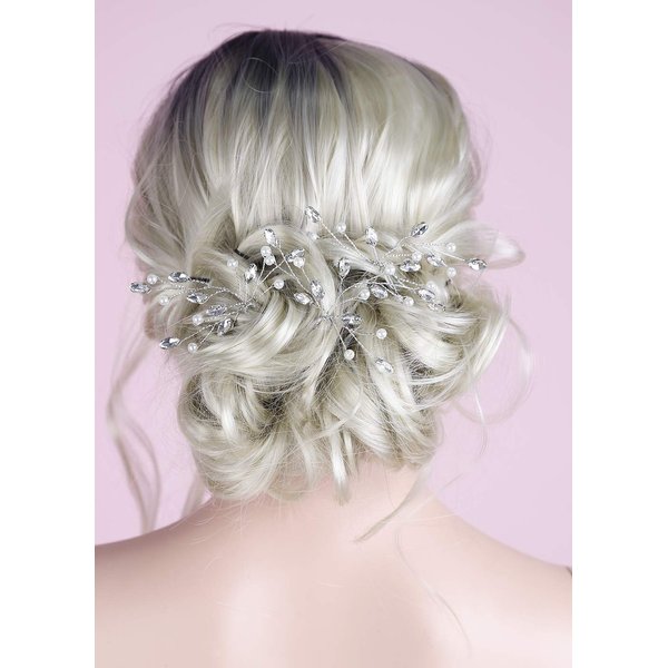 Aimimier Bridal Wedding Hair Pins Silver Crystal Hair Piece Pearl Bobby Pins Rhinestone Bridesmaids Hair Pin Wedding Hair Pins Hair Accessories for Women and Bride (Silver)