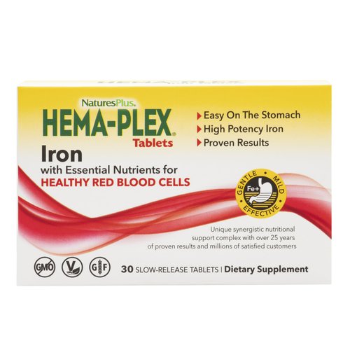 NaturesPlus Hema-Plex Iron - 30 Slow-Release Tablets - 85 mg Chelated Iron - Healthy Red Blood Ce...