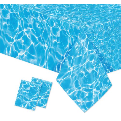 Winter Ocean Waves Plastic Tablecloth 86x52in Ocean Party Table Cover Ocean Under The Sea Tablecloth Blue for Beach Pool Birthday Party Decoration Shower Supplies (2)