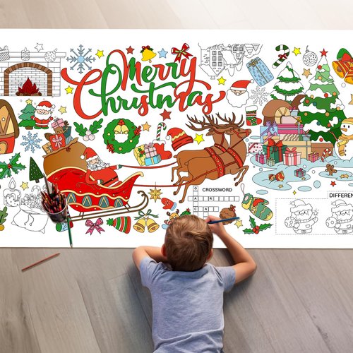 Christmas Coloring Tablecloth, Christmas Crafts Party Decorations, Christmas Tablecloth, 72" x 30" Paper Coloring Table Cover Xmas Giant Coloring Poster Banner Kids Gifts Art Activities Toys Classroom