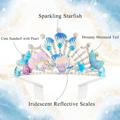 Didder Seashell Mermaid Themed Crown Halloween Costume Headpiece Fish Scales Tiara Hair Accessories for Women and Girls