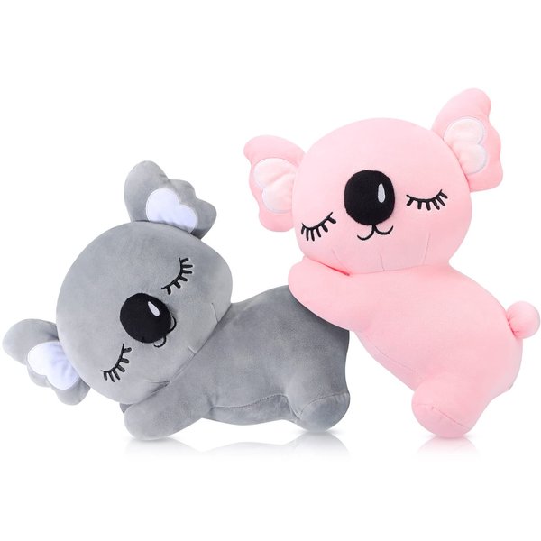 Roowest 2 Pieces Koala Stuffed Animal Plush Pillow 13.8 Inch Cute Koala Bear Soft Toy for Birthday Gift Boys and Girls Room Decor Koala Gifts Gray Pink