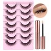 wiwoseo Natural Wispy Fluffy Lashes with Glue Cat Eyes Mink Lashes Clear Band Eyelashes with Glue Kit Russian Strip Lashes Natural Look False Eyelashes Extension Strip Lashes D Curly 7 Pairs Pack