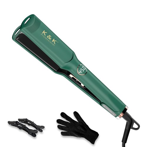K&K Flat Iron Hair Straightener 1.75 inch Wide Plate Straightener for Thick Hair Dual Voltage and LED Display, Fast 20 S Heating Hair Straightener
