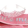 YISSION Birthday Girl Sash & Crown Pink Princess Tiara Crown for Women Girls Happy Birthday Queen Crown & Sash Birthday Tiaras & Crowns for Women Crystal Birthday Headband Birthday Party Decorations