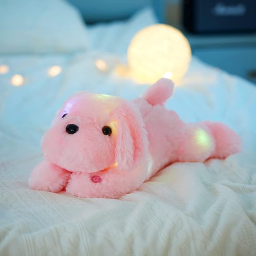 WEWILL 18'' Light up Pink Puppy Dog LED Stuffed Animal with Colorful Night Light Glow Soft Plush Toy Gifts for Kids on Christmas Birthday Valentines Day