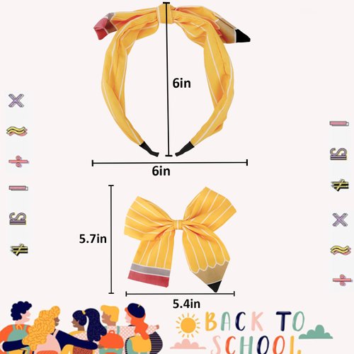 Aprince Back To School Headband Hair Clips Hair Bows for Girls School Teacher Headband Pencil headband for Women School Hair Accessories for Girls First Day of School Outfits 2Pcs