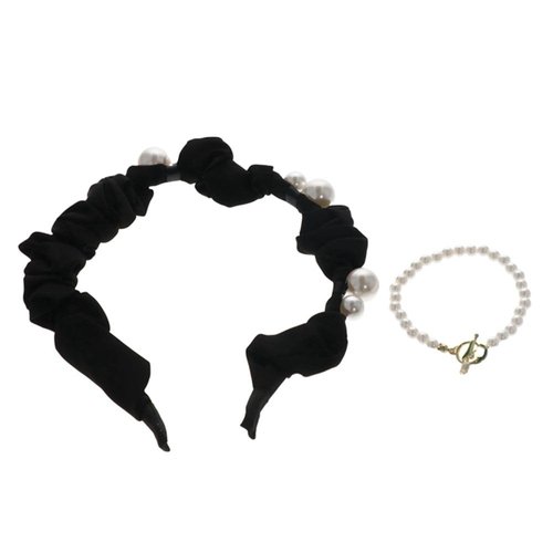 Vctitil Elegant Pearl Temperament Headband Women Girl Hairband Simple Pleated Cloth Hair Hoop Headwear And Tulip Pearl Bracelet
