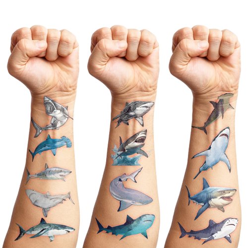 Generic 118 PCS Shark Tattoos Tattoo Temporary Stickers for Boys Kids Adults Themed Birthday Party Favors Decorations Supplies Favors Decor Theme School Prizes Rewards