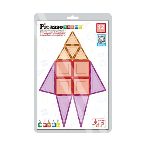 PicassoTiles Magnet Tile Building Block Set Magnetic Construction Square Triangle Tiles Toy Kit Sparking Creativity Geometric Shapes STEM Educational Learning Brain Development Kids Ages 3+ PB12