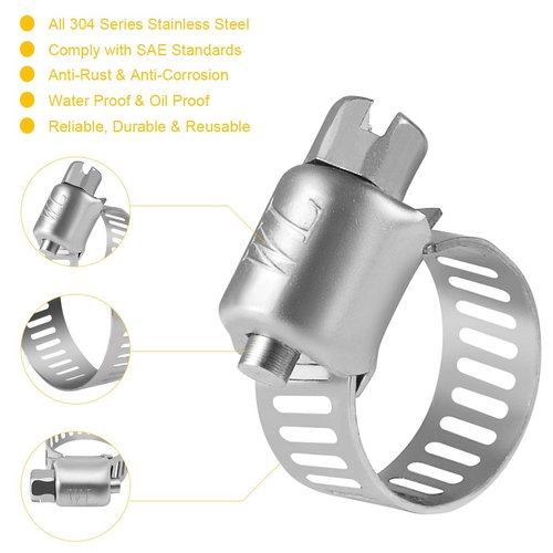 Winlong 1/2'' Stainless Steel Hose Clamps - 24PK Size 4 Small Worm Gear Drive Hose Clamps Clamping Range 1/4 Inch to 5/8 Inch (6mm-16mm) for Automotive Plumbing, 1/4'' Hose Clamps, 1/2'' Hose Clamps