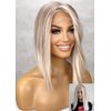 FENJUN HAIR Glueless Wigs Highlight Ombre Ash Blonde Lace Front Wigs Ombre Grey Icy Blonde Bob Silky Straight Wig with Dark Roots HD Lace Frontal Japanese Synthetic Platinum Wigs for Women Pre plucked