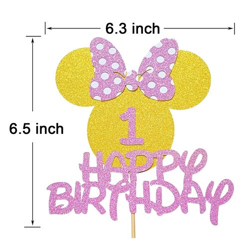 Minnie 1st Birthday Cake Topper Mouse Happy Birthday Cake Topper for 1 Year Old Girls Birthday Cake Decorations Party Supplies