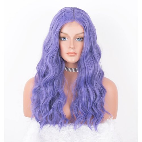 LANOVA Purple Wigs for Cosplay, Synthetic Wigs, Loose Curly Wig Purple, Long Wig, Glueless Wig, Light Purple Wig 22 inch LANOVA-067