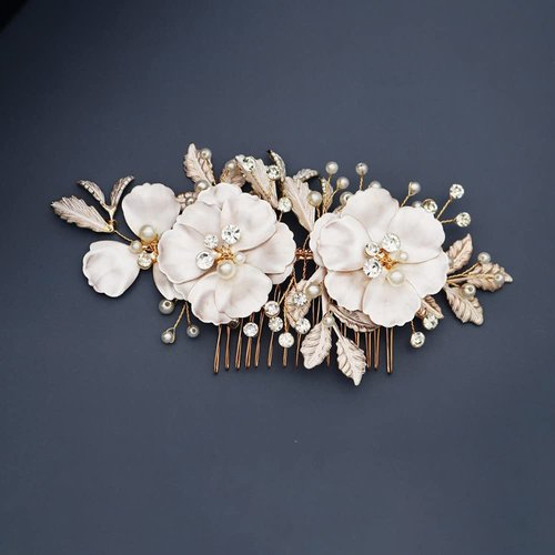 Wedding Hair Comb Gold Color Flower Bridal Handmade Wedding Hair Accessories for Brides and Bridesmaid