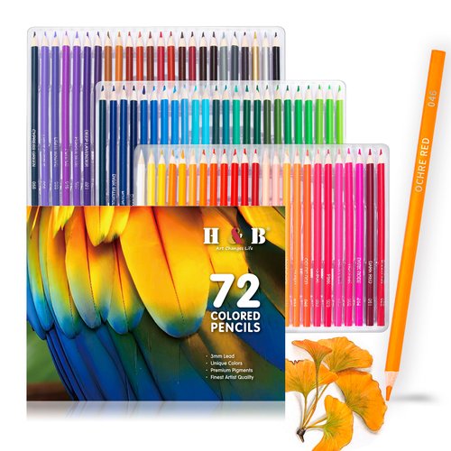 H & B 72PCS Colored Pencils Adult Coloring Books Artist Drawing Sketching Crafting, Color Pencils Set for Adults Pack, Drawing Supplies for Artists