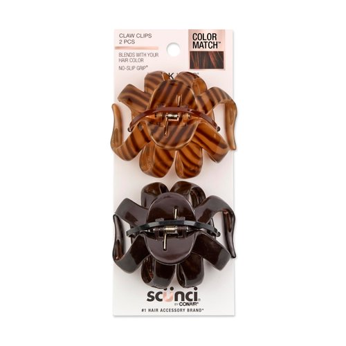 Scunci by Conair jaw claw clips - hair accessories for women - claw clips for thick hair - claw clip - Black & Tortoise- 2 Count