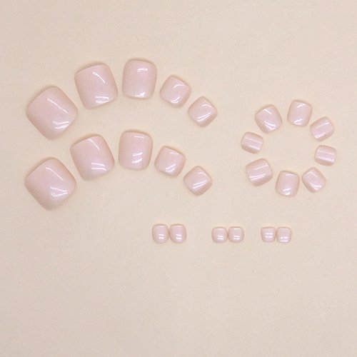 Square Press on Toenails Short Fake Toe Nails with Aurora Designs Daily Wear Simple Toenail Press ons Glossy False Toenails Warm Pink Full Cover Artificial Stick on Nails for Women 24Pcs