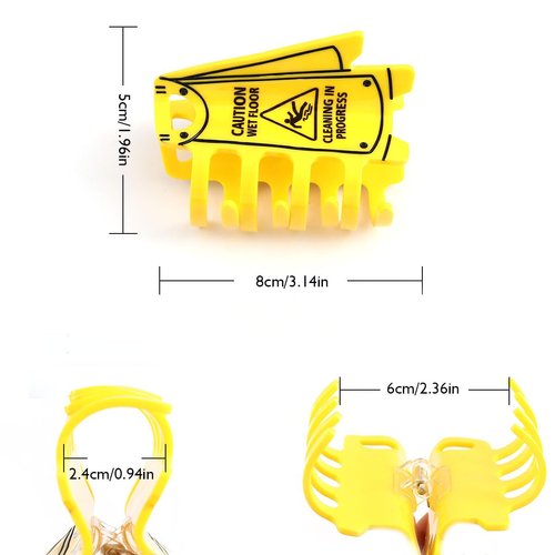 Caution Wet Floor Sign Hair Claw, Cleaning in Progress Hair Clips, Personalized Acetate Hair Claw for Women Yellow