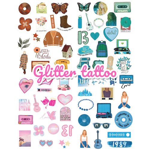 Onogola Glitter Temporary Tattoos for Fans Singer Music Birthday Party Favor Decorations, Lucky Number 13 Hand Face Album Tattoo Stickers, Concert Merch Party Supplies Gift for Boys Girls Adult
