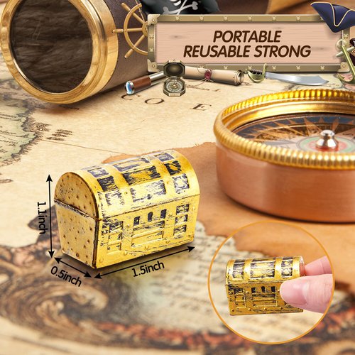 50 Pieces Mini Pirate Treasure Chest Gold Plastic Chests Vintage Pirate Jewelry Storage Box for Pirate Play Set Pretend Play Birthday Halloween Christmas Party Favors