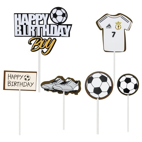 6Pcs Soccer Happy Birthday Boy Cake Toppers DIY Soccer Ball Shoes Goal Cake Picks Sport Football Theme Birthday Party Baby Shower Cake Decorations Kids Boys Men Birthday Party Favors Supplies