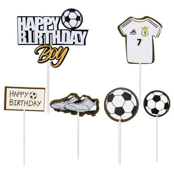 6Pcs Soccer Happy Birthday Boy Cake Toppers DIY Soccer Ball Shoes Goal Cake Picks Sport Football Theme Birthday Party Baby Shower Cake Decorations Kids Boys Men Birthday Party Favors Supplies