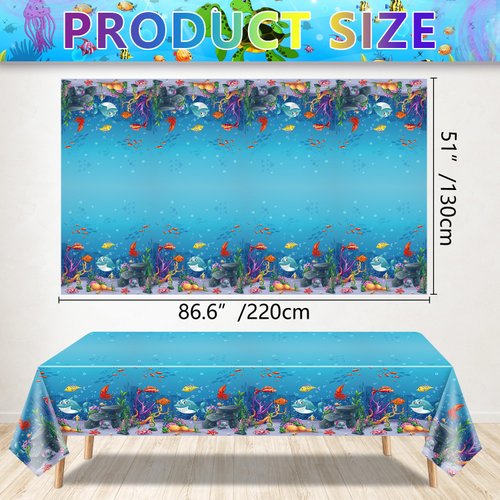 4 Pack Under The Sea Tablecloths Ocean Waves Underwater Table Cover Ocean Animals Table Cloth Ocean Sea Life Tablecloth Ocean Animal Table Cover Summer Beach Pool Birthday Party Supplies 51 x 86 IN