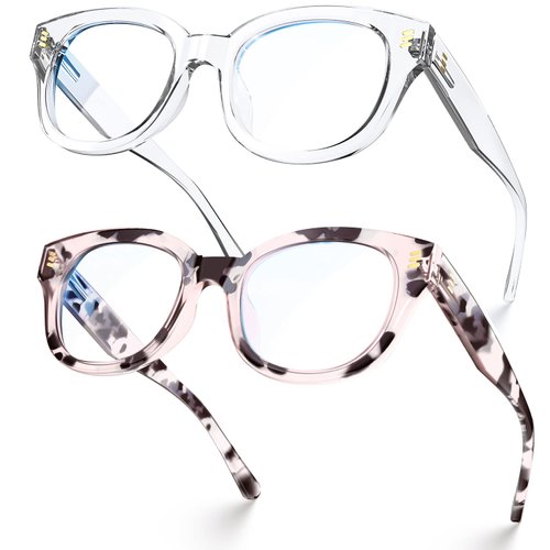 VISOONE 2 Pack Medium Round Blue Light Blocking Glasses with Anti Eye Strain and Computer Glare for Women Man BELLAMY