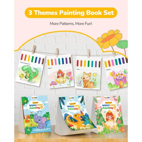 TECJOE 3 Pack Paint With Water Coloring Books for Toddlers, Watercolor Paint Set with 6 Brushes, Painting Activity for Kids Ages 4-8, Christmas Gift arts & Crafts Toy, Princess, Dinosaur & Forest