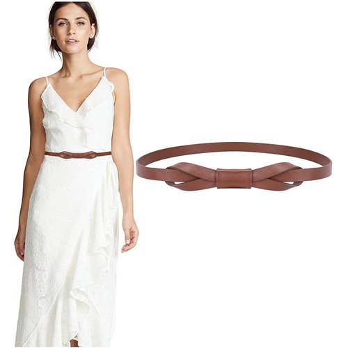 JASGOOD Women PU Leather Skinny Belt for Dress Adjustable Thin Waist Belt for Lady, Suit for Waist Size 26-31 Inches, A-Coffee