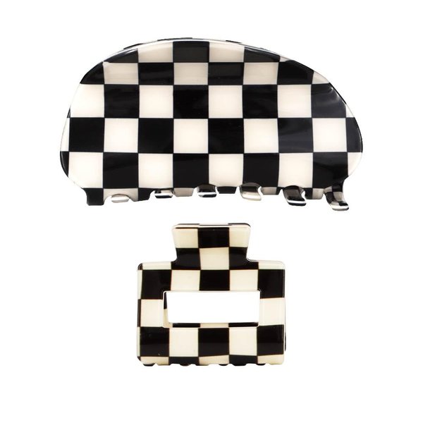 Chess Board Hair Clips for Women Cute Checker Claw Clip for Girls Hair Clips Claw Hair Accessories Medium Small Size Black White, 2 Pack