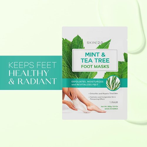 Skin 2.0 Tea Tree and Mint Foot Masks Moisturizing Socks - Fights Athlete's Foot, Detoxifies & Exfoliates, Relaxing & Cooling Foot Mask - Cruelty Free Korean Skin Care For All Skin Types - 3 Pairs