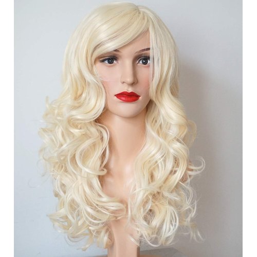 Costume Wig Blonde, Blonde Hair Wigs Wavy Curly 24inches Synthetic Heat resistant Costume party wigs for Women (613)