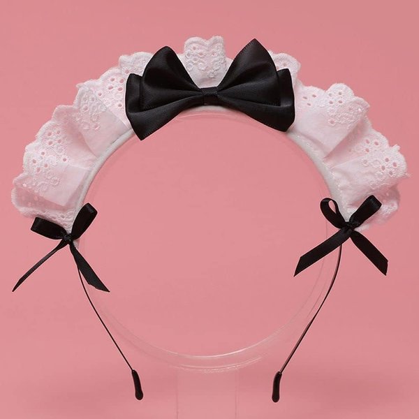 JJLFresheners Black Women Girls Lolita Headband Lace Bow Hair Band Maid Anime Cosplay Headwear Ribbon Bowknot Cute Hair Band Party Hair Accessories Women's Fashion Headbands, Lolita Accessories
