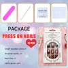 Short Press on Nails, Square Cat Eye Acrylic Nails Press ons Artificial Fake Nails Brown Full Cover False Nails with Designs Glossy Stick on Nails for Women 24 Pcs