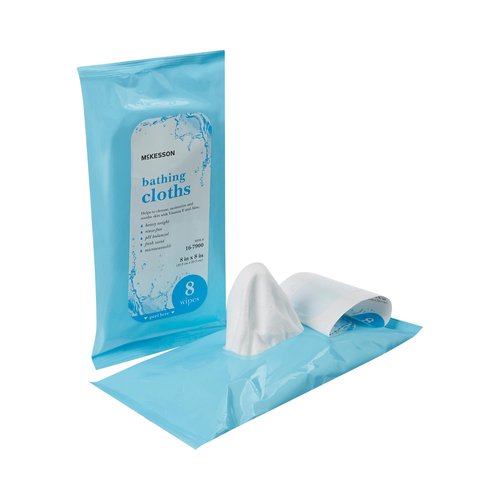 McKesson No Rinse Bathing Cloths, Singe Use Shower Wipes, Fresh Scent, pH Balanced, Purified Water, Aloe, 8 Wipes, 1 Pack