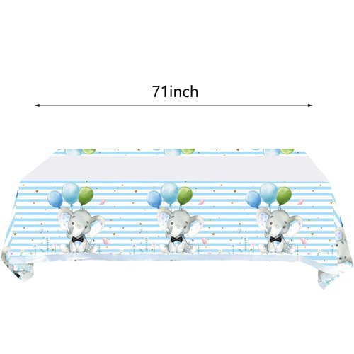HJFZLY 2 Pcs Baby Shower Table Cover Decorations, Blue Elephant Party Tablecloth Table Cover, Blue Elephant Birthday Party Supplies Decorations for Baby Boy (71in x 42in)