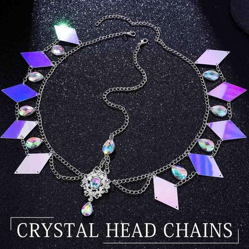 Uranian Rhinestone Head Chains Boho Bridal Headpiece Sparkly Hair Chains Silver Sequins Head Jewelry Hair Accessories for Women