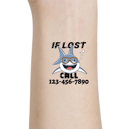 Personalized Tattoos to Prevent Child Lost,Temporary Tattoos with Emegency Call Number Shark 2×2 inches 15pcs