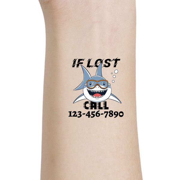 Personalized Tattoos to Prevent Child Lost,Temporary Tattoos with Emegency Call Number Shark 2×2 inches 15pcs
