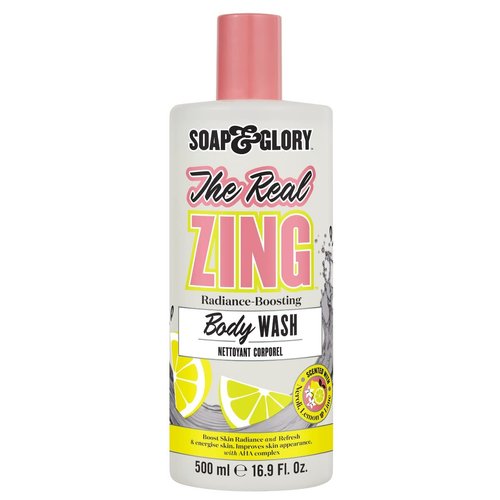 Soap & Glory The Real Zing Radiance Boosting Body Wash - Hydrating Body Wash with AHAs - Citrus Scented Moisturizing Body Wash for a Healthy Glow (500ml)