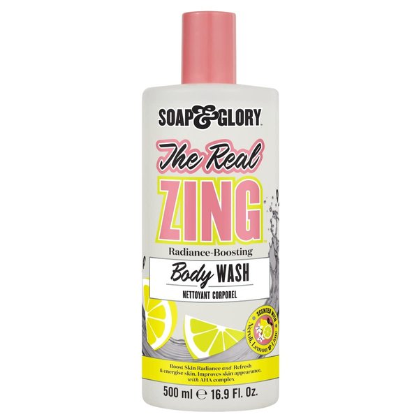 Soap & Glory The Real Zing Radiance Boosting Body Wash - Hydrating Body Wash with AHAs - Citrus Scented Moisturizing Body Wash for a Healthy Glow (500ml)