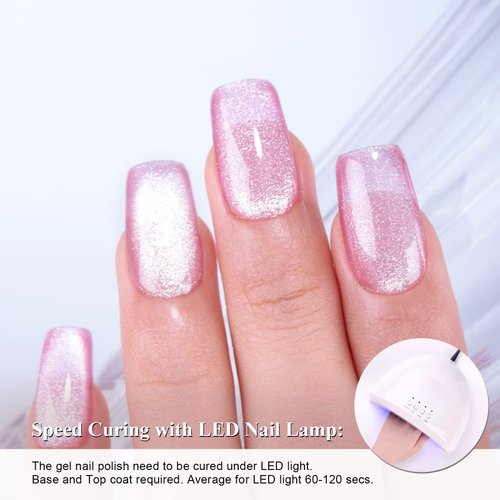 Imtiti Hot pink Champagne pink Color Gel Nail Polish,0.5fl oz Holographic 9D Cat eyes Glitter Magnetic Gel Polish UV Gel Nail Polish with Magnetic Stick for Nail Salon