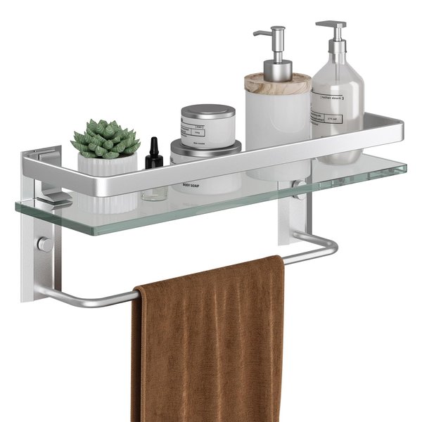 Danpoo Bathroom Wall Shelf, Tempered Glass Bathroom Shelf(Matte Silver)