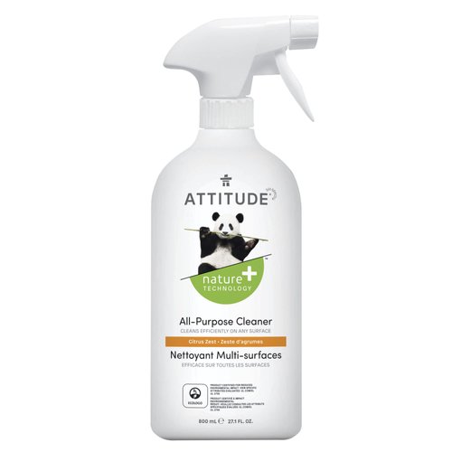 ATTITUDE All-Purpose Cleaner, EWG Verified, Streak-Free, Plant- and Mineral-Based, Vegan and Cruelty-free Multi Surface Cleaning Products, Citrus Zest, 27.1 Fl Oz